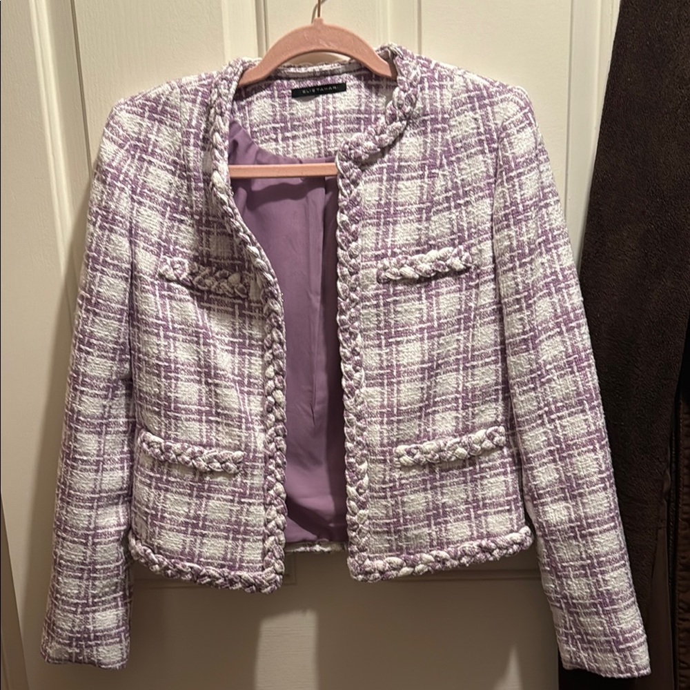 Ellie Tahari Elegant Purple Tweed Women's Blazer Jacket